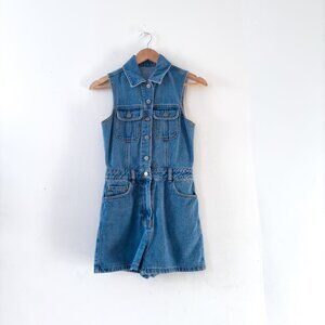 ASOS DESIGN DENIM SLEEVELESS PLAYSUIT WITH BUTTONS